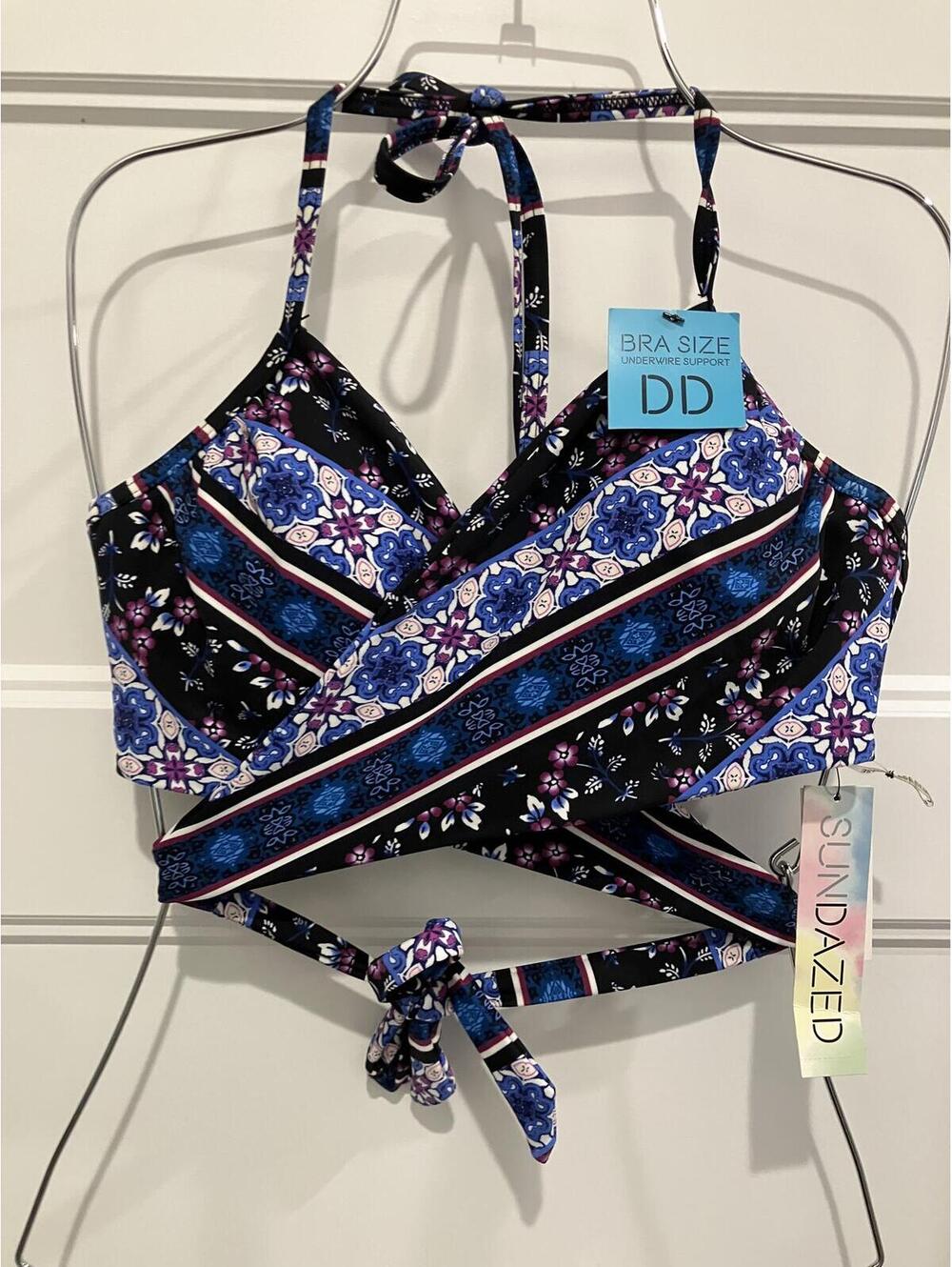 Sundazed Wrap It Style It Bikini Top Bra Size 36DD Floral Cr